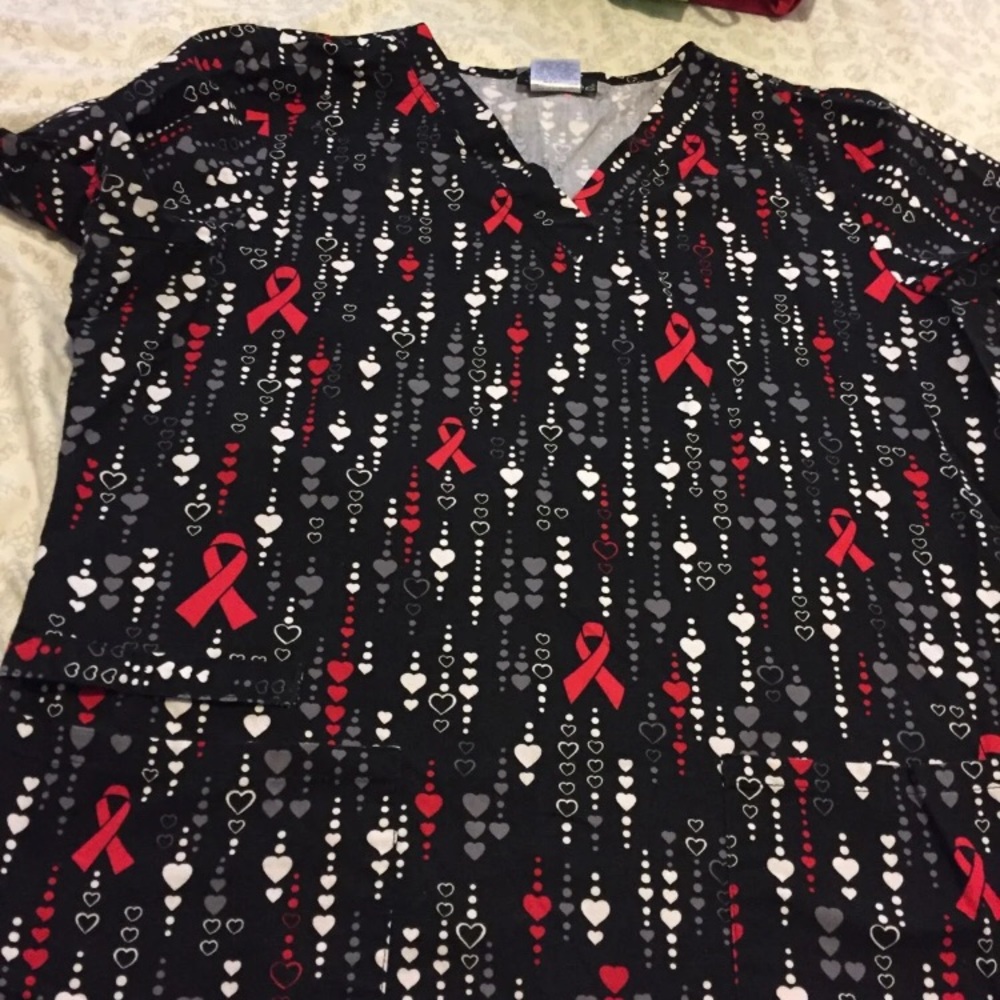 Cute Cancer ribbon Scrub Top